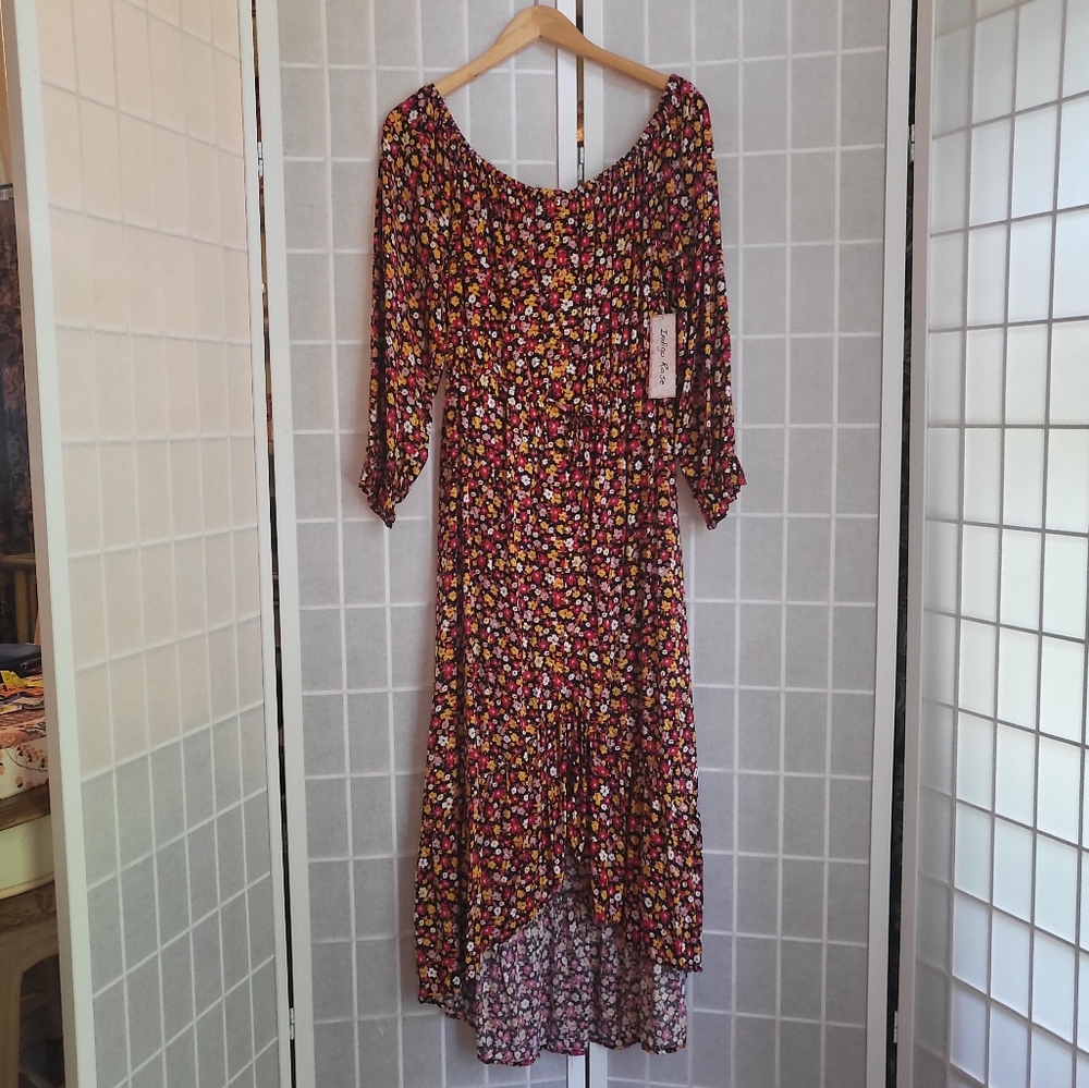 Boho Gypsy Autumn Fall Floral Festuval Maxi Dress NWT Sz L